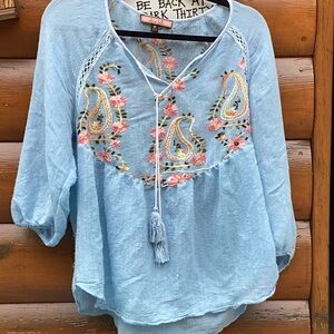 🪭 Gauze Romantic Floral  Olive Hill Blouse Sz M/LG